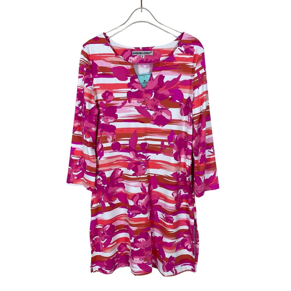 Barbara Gerwit Nylon Spandex Tunic Top Pink Melon Size M Resort Travel NWT